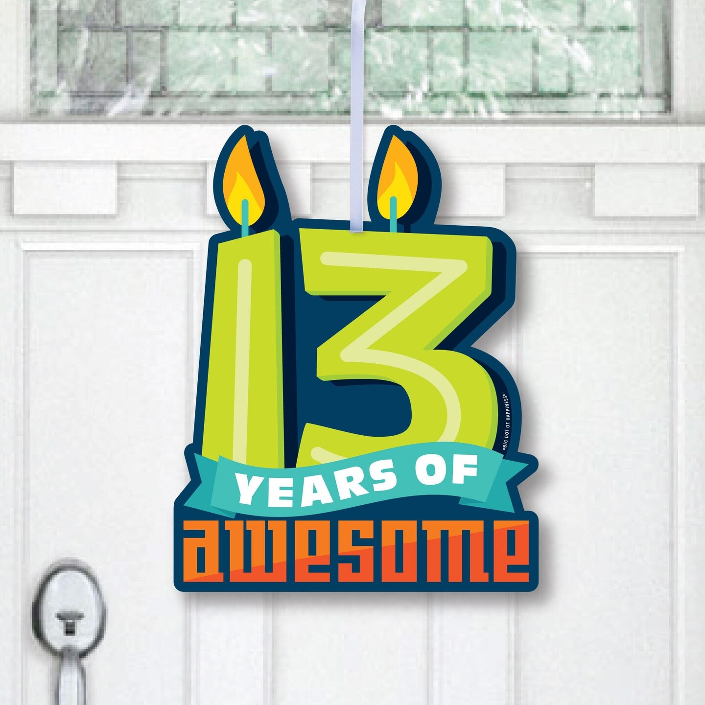 Big Dot of Happiness Boy 13th Birthday - Hanging Porch Official Teenager Birthday Party Outdoor Decorations - Front Door Decor - 1 Piece Sign