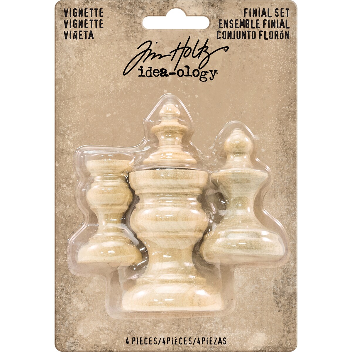 Idea-Ology Wooden Vignette Finial Set 4/Pkg-Unfinished .75"X1" To 1.5"X2"
