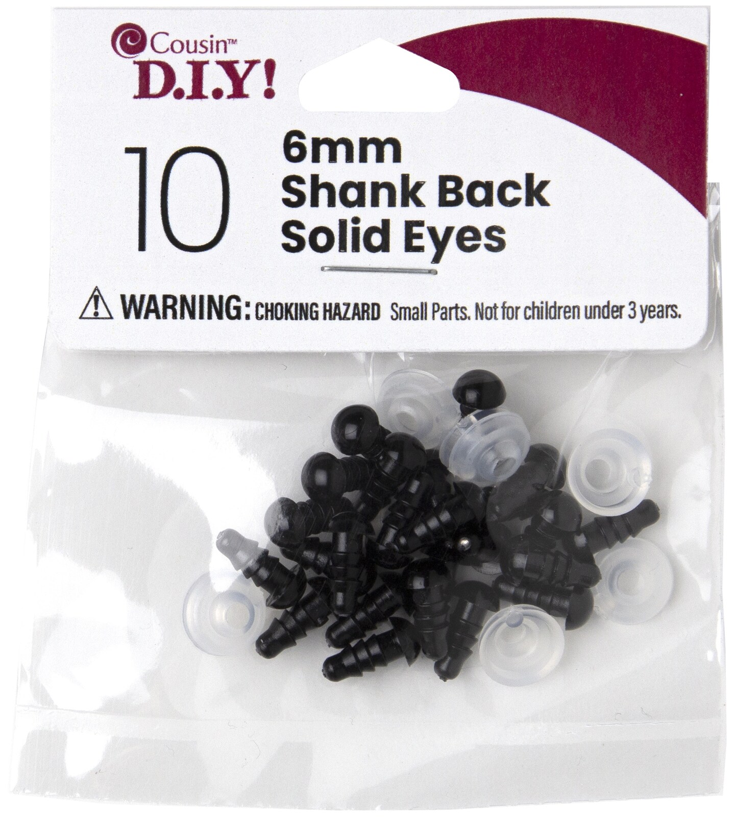  Cousin DIY Shank Back Solid Eyes 9mm 8PC, Black