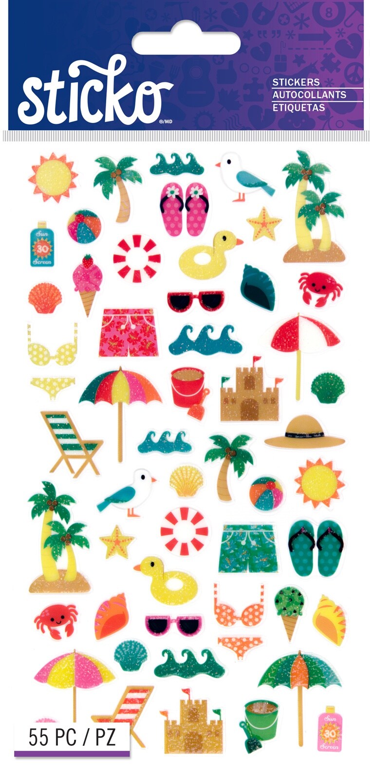 Sticko Stickers - Mini Beach Travel Icons, 55pcs