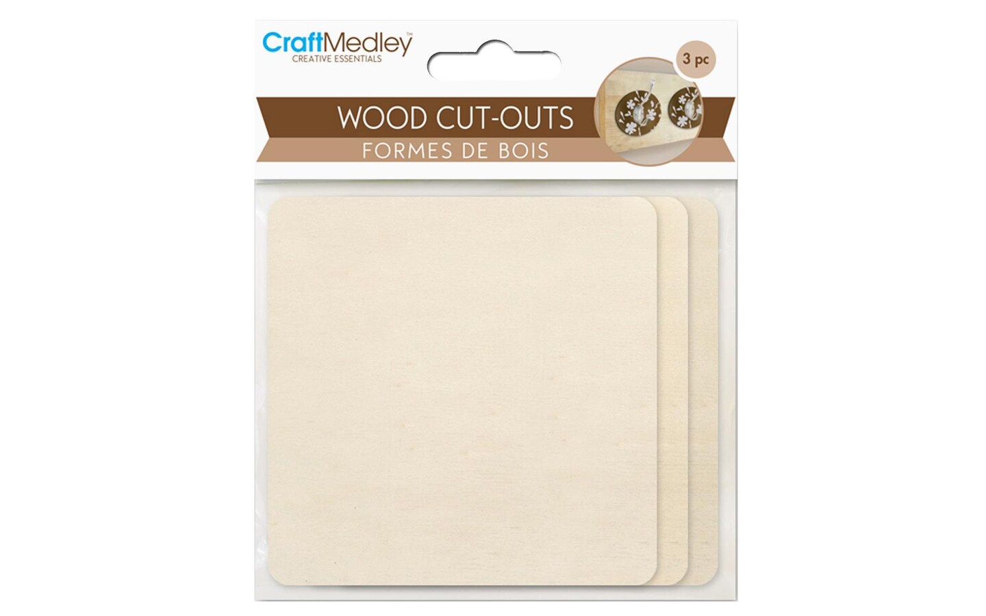 Multicraft Wood Cut-Out 8.7cm Square 3pc