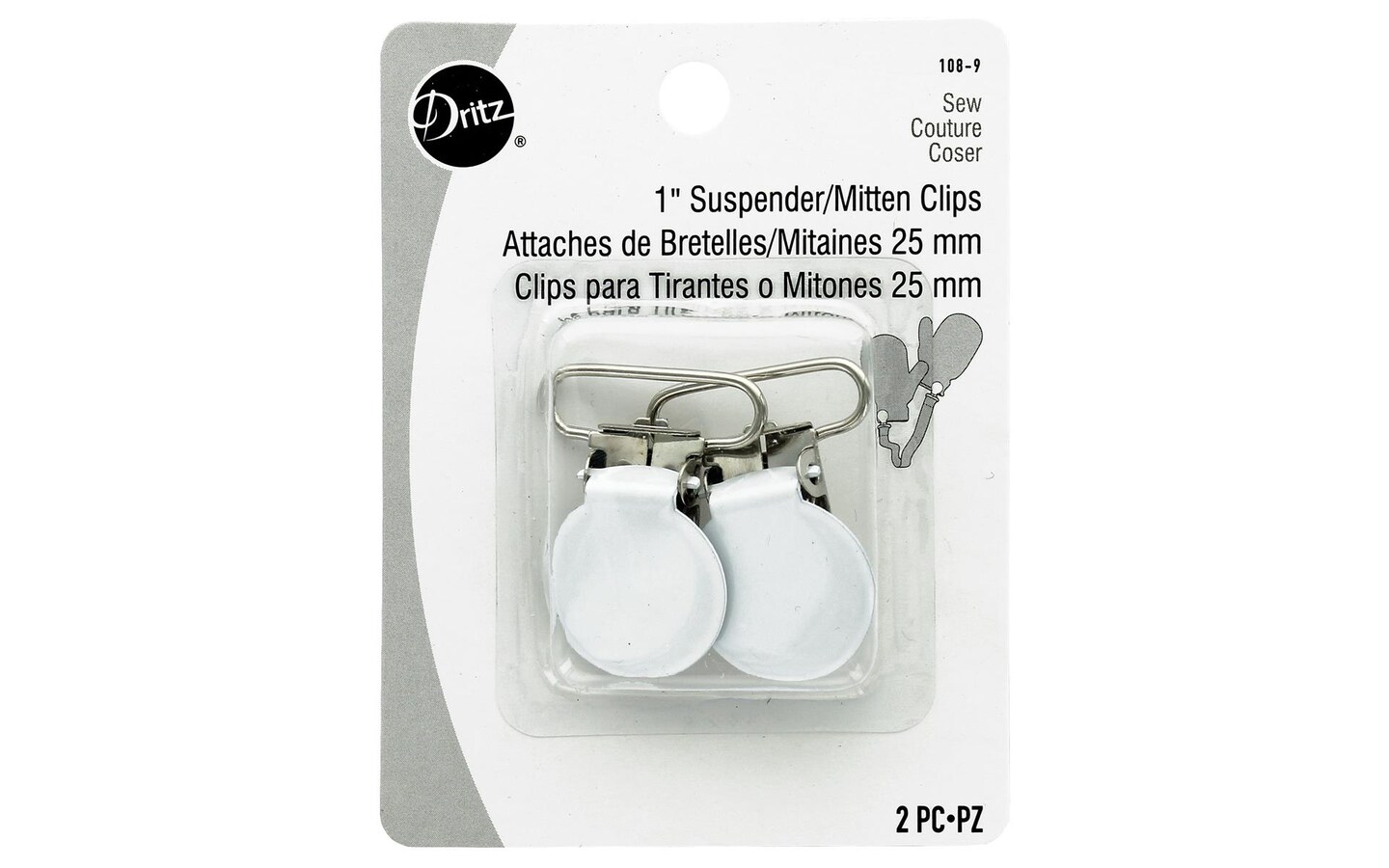 Dritz Suspender/Mitten Clip 1 White 2pc