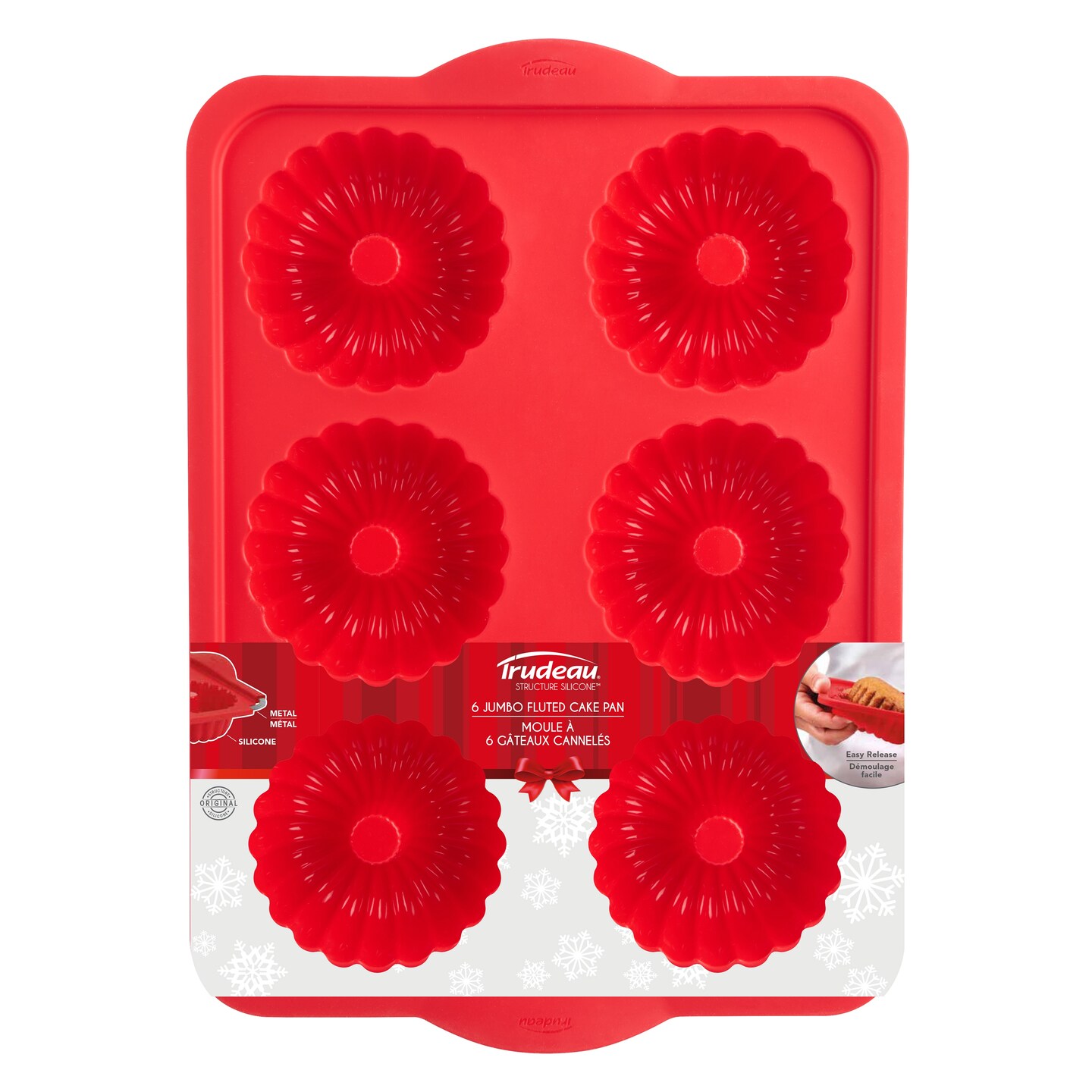Trudeau Silicone Mini Fluted Pan-Red, 6 Cavity