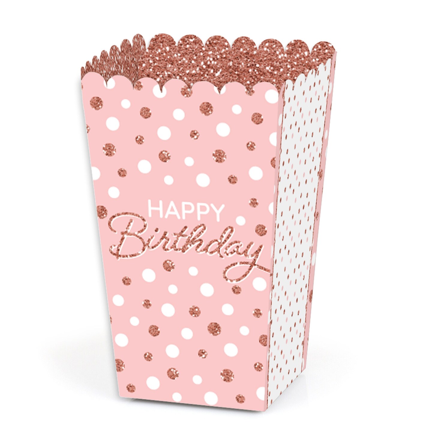 Big Dot of Happiness Pink Rose Gold Birthday - Happy Birthday Party Favor Popcorn Treat Boxes - Set of 12