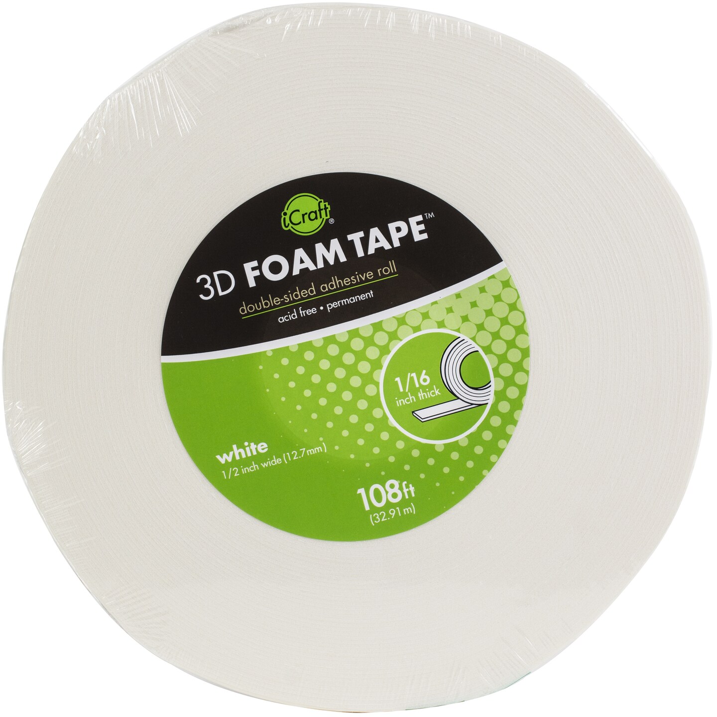 Icraft 3D Foam Tape Jumbo RollWhite .5"X108' Michaels