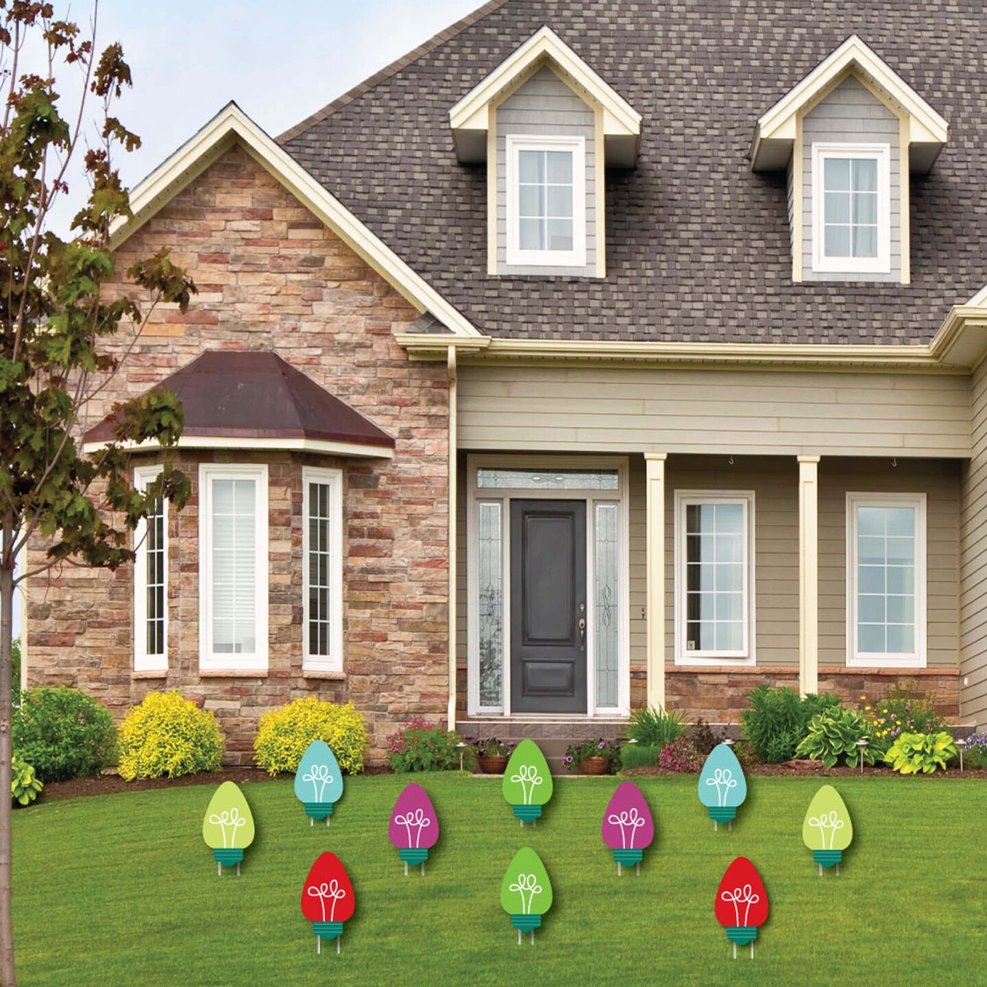 Big Dot of Happiness Christmas Light Bulbs - Lawn Decorations - Outdoor Holiday Party Yard Decorations - 10 Piece