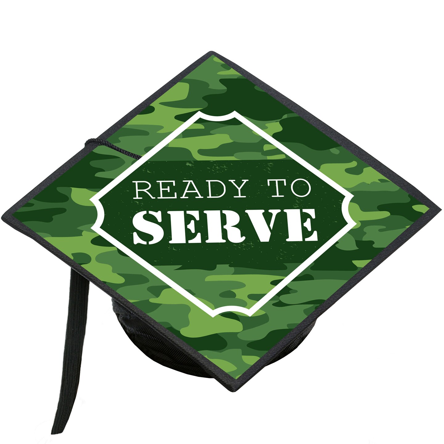 Big Dot of Happiness Ready to Serve - Military Camo Graduation Cap Decorations Kit - Grad Cap Cover