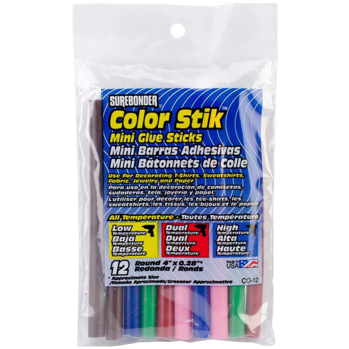 Surebonder All-Temp Color Stik Mini Glue Sticks 12/Pkg-.27"X4"