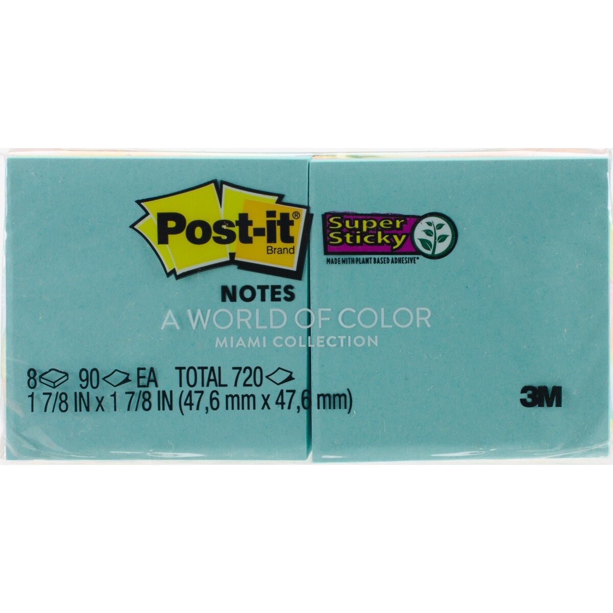 Post-It Super Sticky Notes 2"X2" 8/Pkg-Miami W/90 Sheets