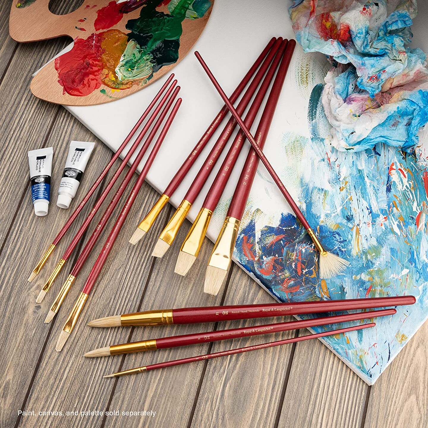 Royal&Langnickel(R) White Taklon LongHandle Value Brush Pack-Firm, 12/Pkg