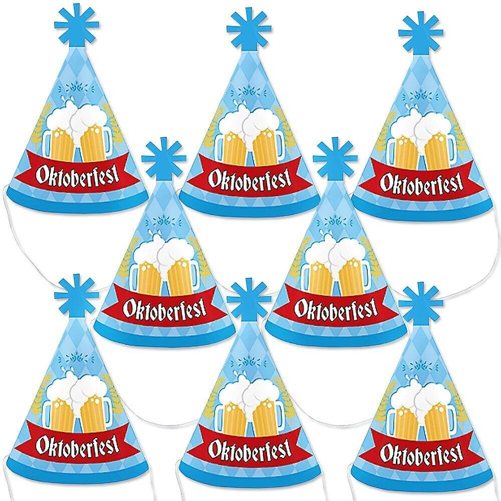 Big Dot of Happiness Oktoberfest - Mini Cone Beer Festival Hats - Small Little Party Hats - Set of 8