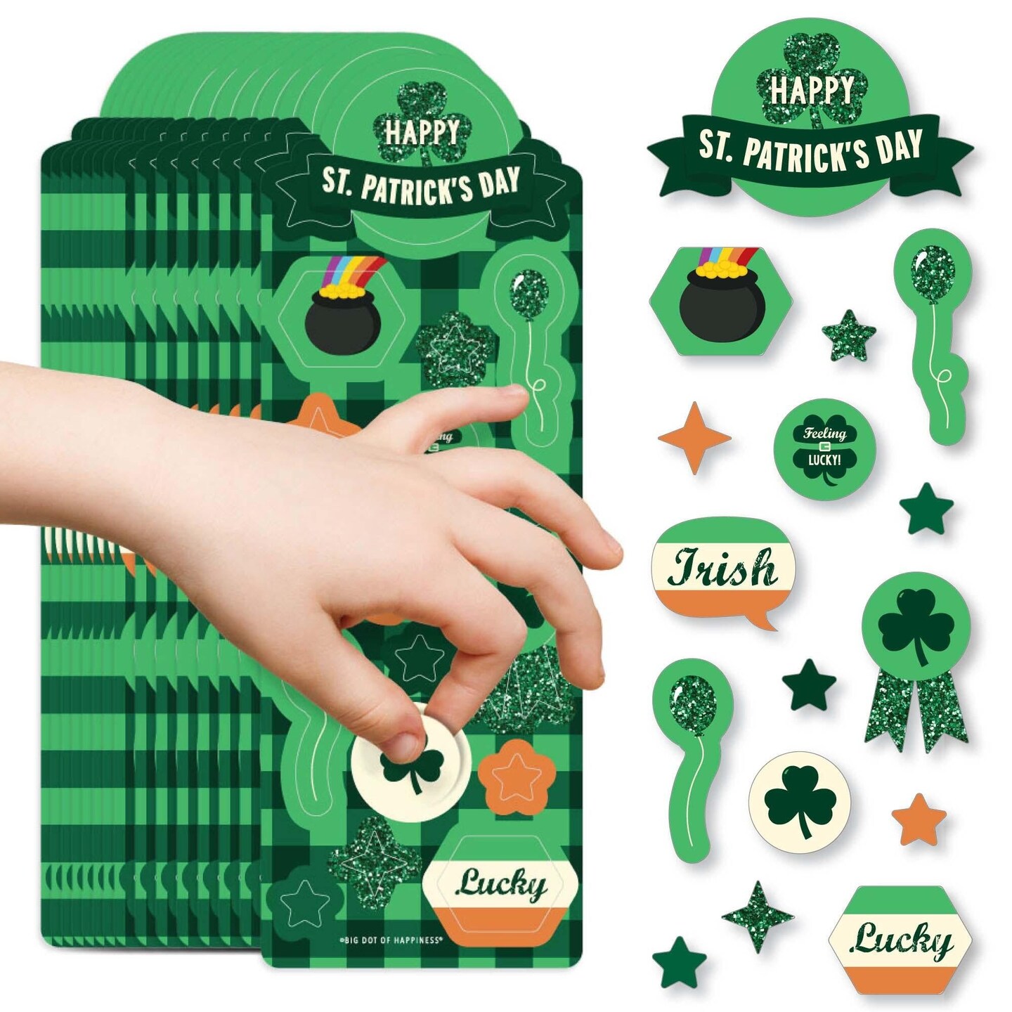 Big Dot of Happiness St. Patrick&#x27;s Day - Saint Paddy&#x27;s Day Party Favor Kids Stickers - 16 Sheets - 256 Stickers
