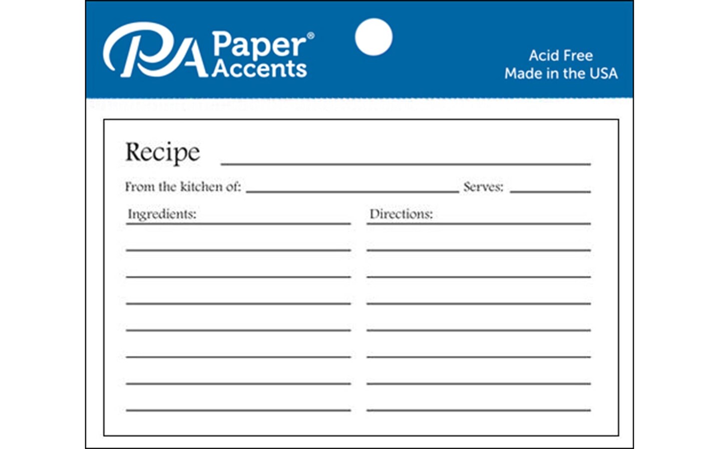 Recipe Card 4x6 White 25pc