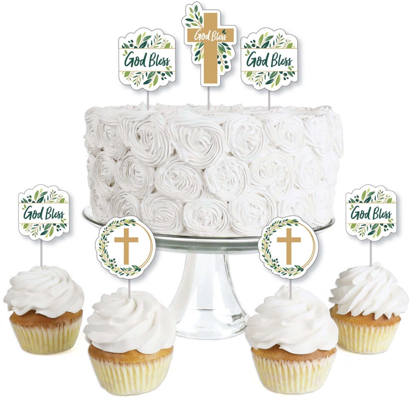Big Dot of Happiness Elegant Cross Dessert Cupcake Toppers