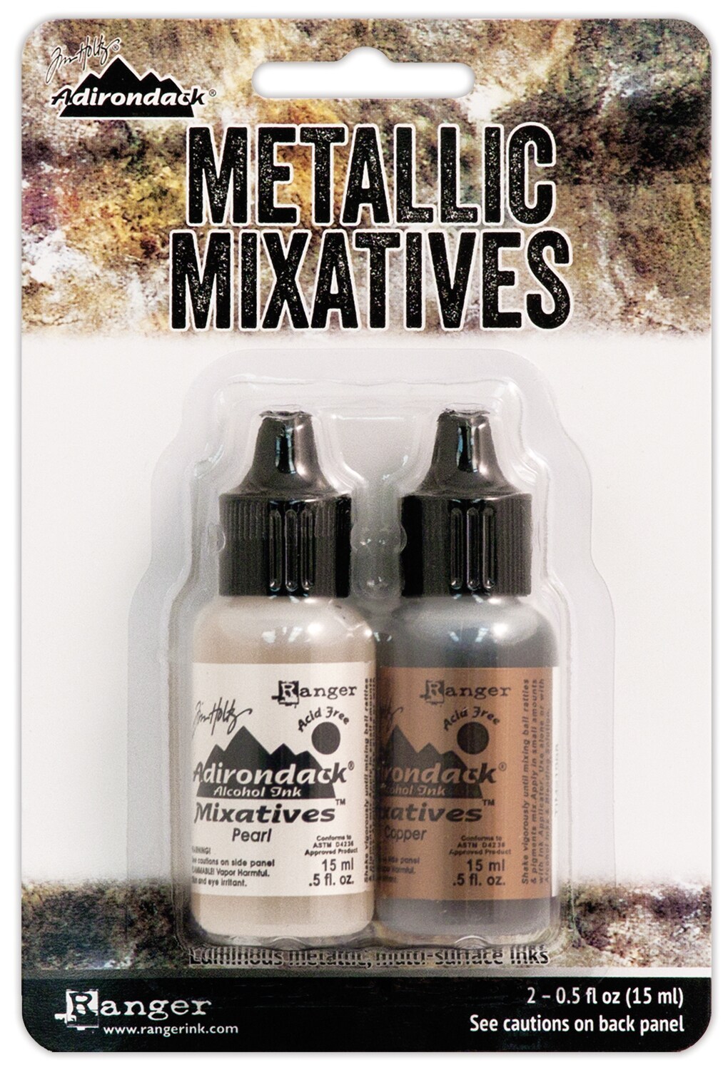 Tim Holtz Alcohol Ink Metallic Mixatives .5oz 2/Pkg-Pearl & Copper