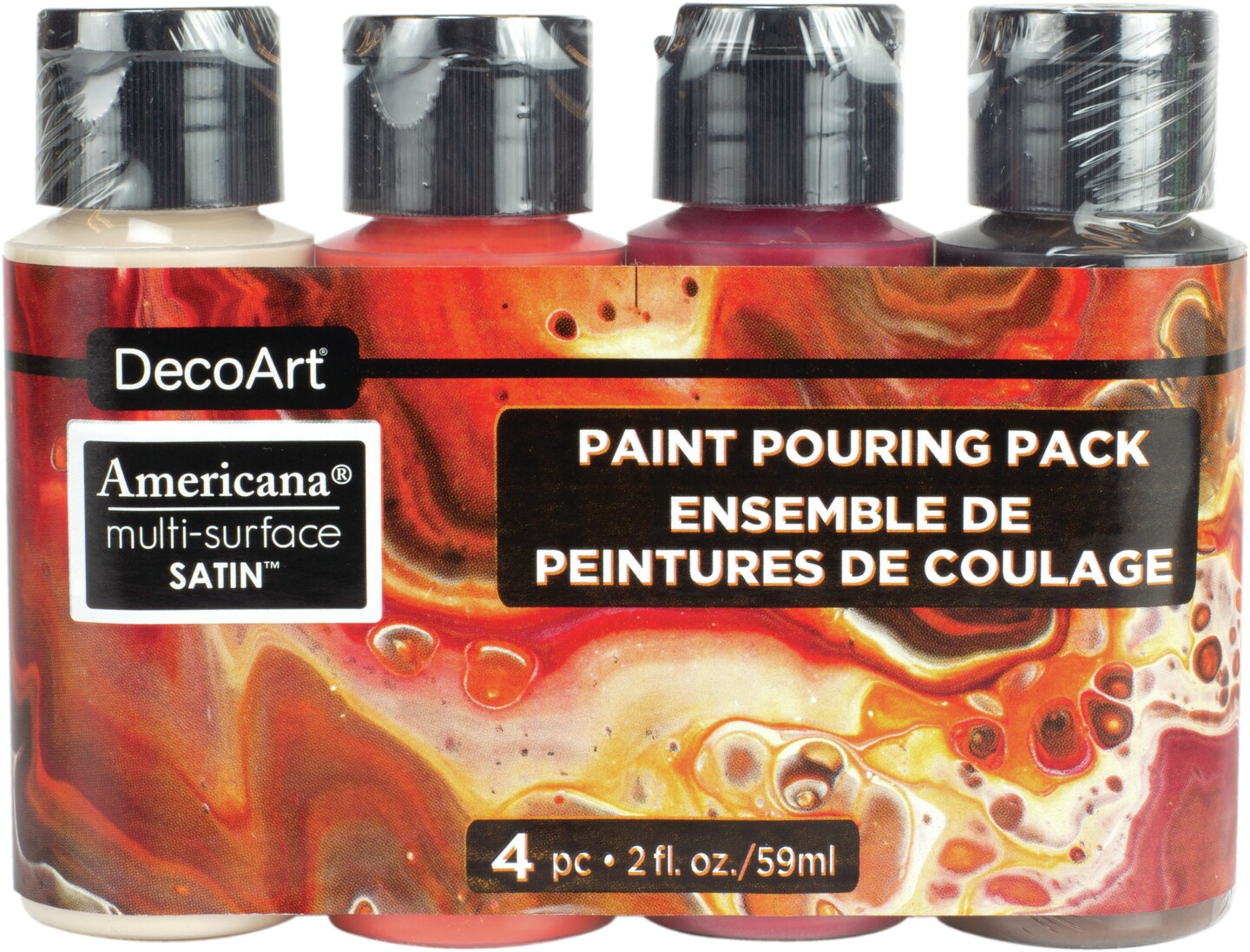 DecoArt Americana Multi-Surface Satin Paint Pouring 4/Pkg-Molten Lava