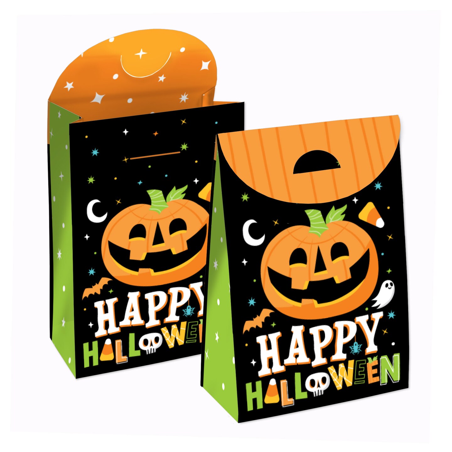 Big Dot of Happiness Jack-O&#x27;-Lantern Halloween - Kids Halloween Gift Favor Bags - Party Goodie Boxes - Set of 12