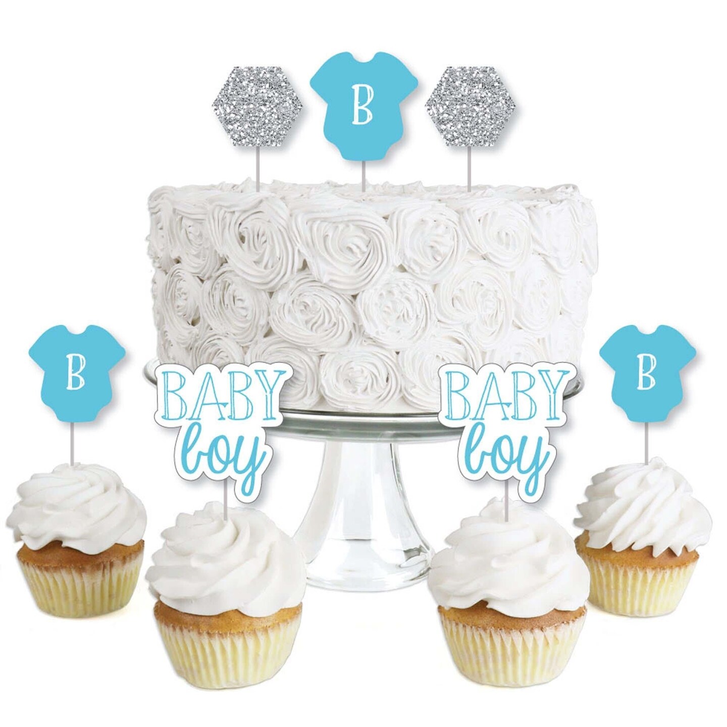 Big Dot of Happiness Baby Boy - Dessert Cupcake Toppers - Baby Shower Clear  Treat Picks - Set of 24