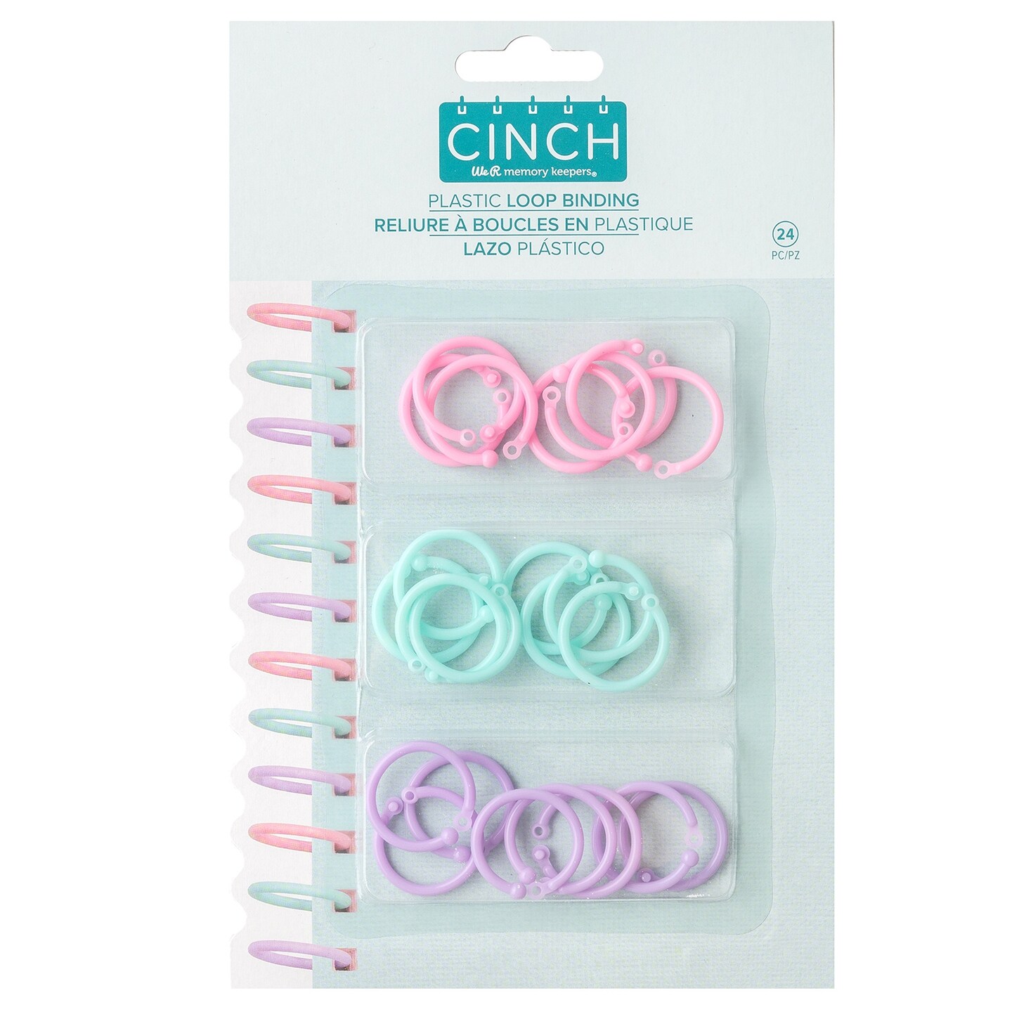 We R Cinch Plastic Loop Binding 24/Pkg-Pink, Lilac & Blue