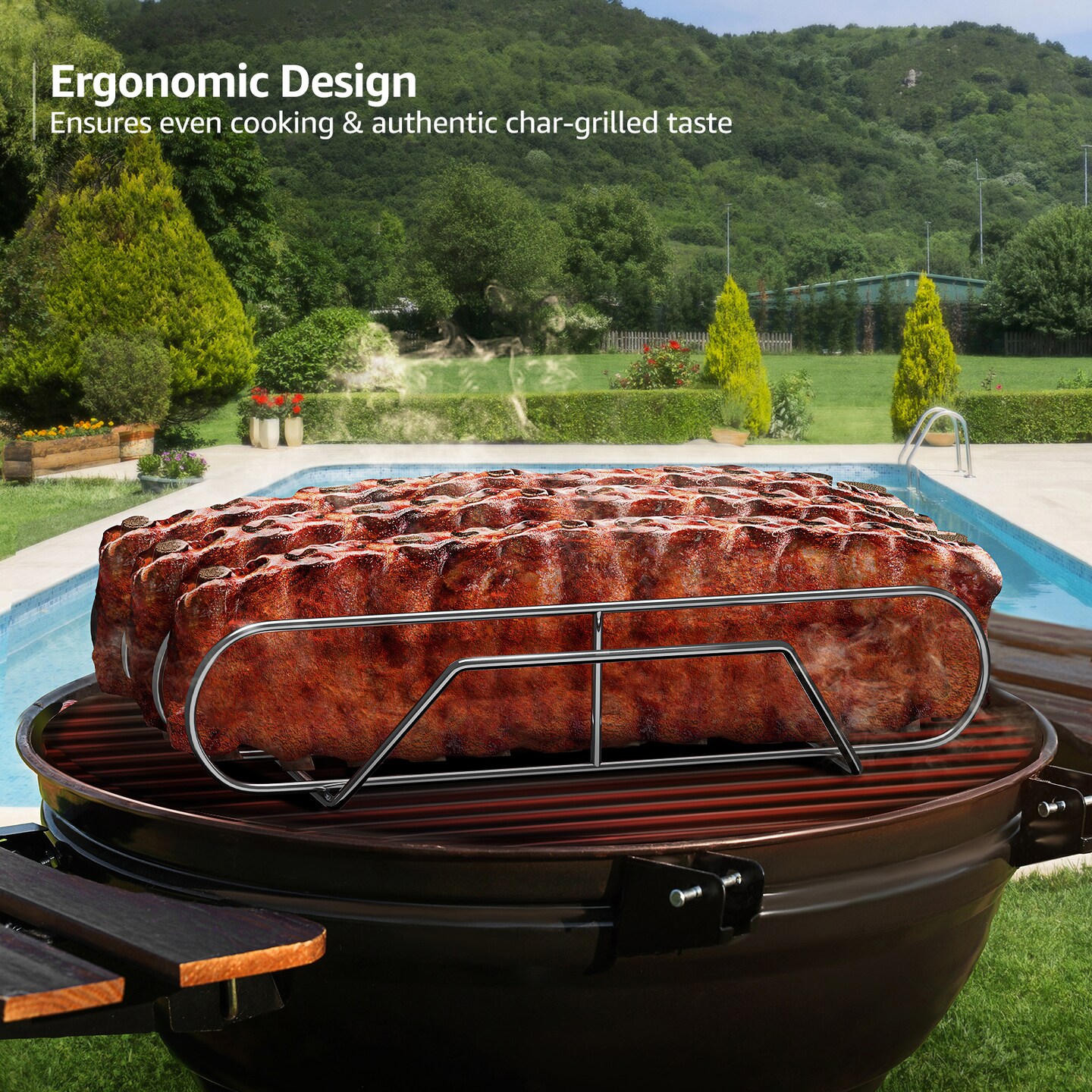 Sorbus Non-Stick Rib Rack XL - Porcelain Coated Steel Roasting Stand - Holds 3 Full Rib Racks for Grilling &#x26; Barbecuing