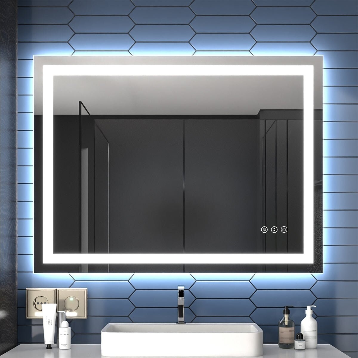 Allsumhome Apex 48&#x22; W x 36&#x22; H LED Bathroom Light MirrorAnti FogDimmableDual Lighting ModeTempered Glass