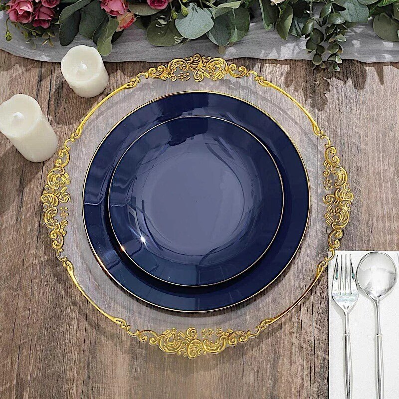 NAVY BLUE 10 Glossy 10&#x22; Round Plastic Salad PLATES