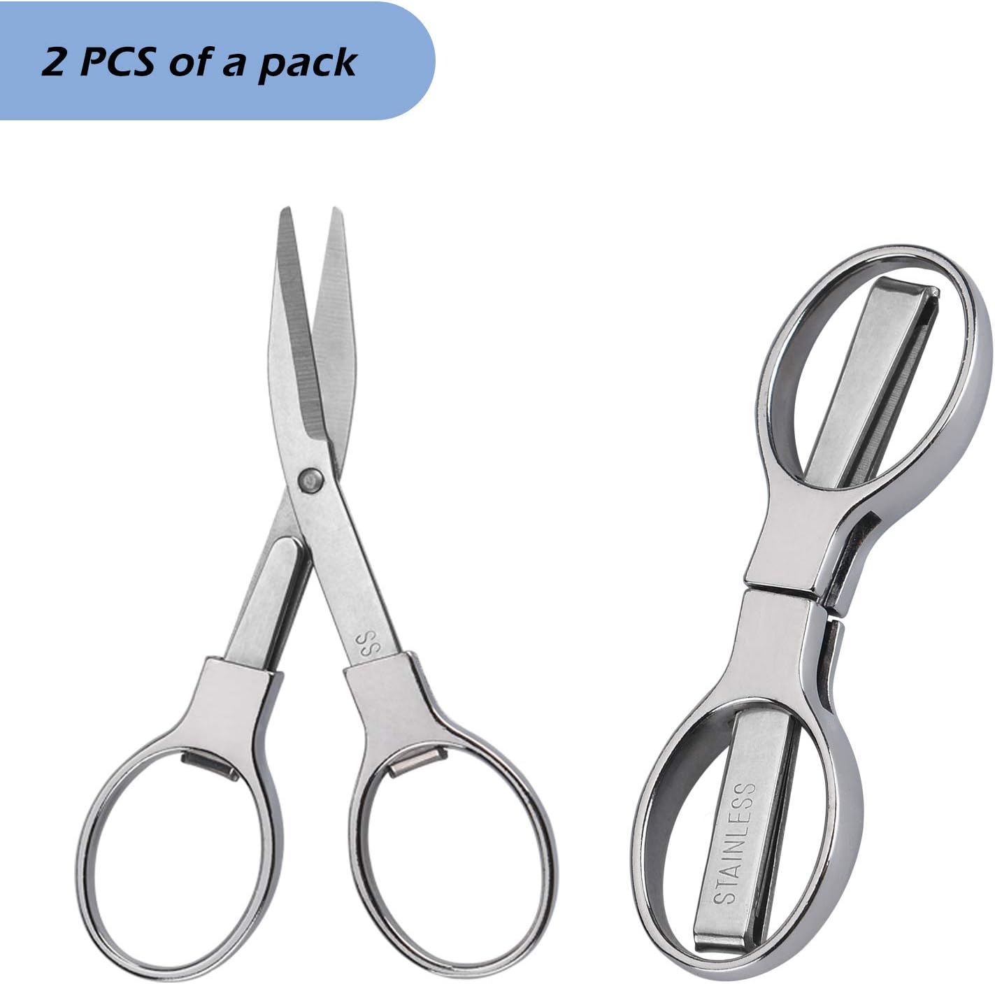 2Pcs Folding Scissors,Safe Portable Travel Scissors,Stainless Steel Telescopic Cutter Used for Home Office, Safety Portable Travel Trip Scissors