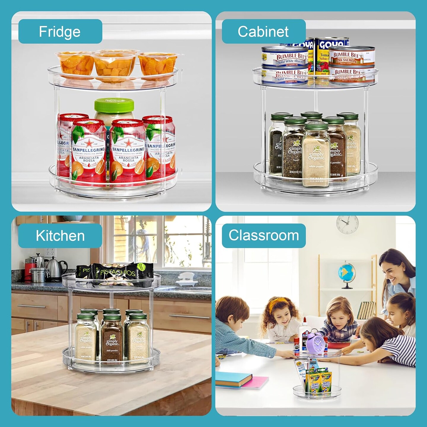 Sorbus Lazy Susan Organizer Set | Rotating Lazy Susan Turntable for Fridge, Pantry, Makeup, Set Includes 3 Lazy Susans 1 Two Tier, 1 Flat, & 1 Tall