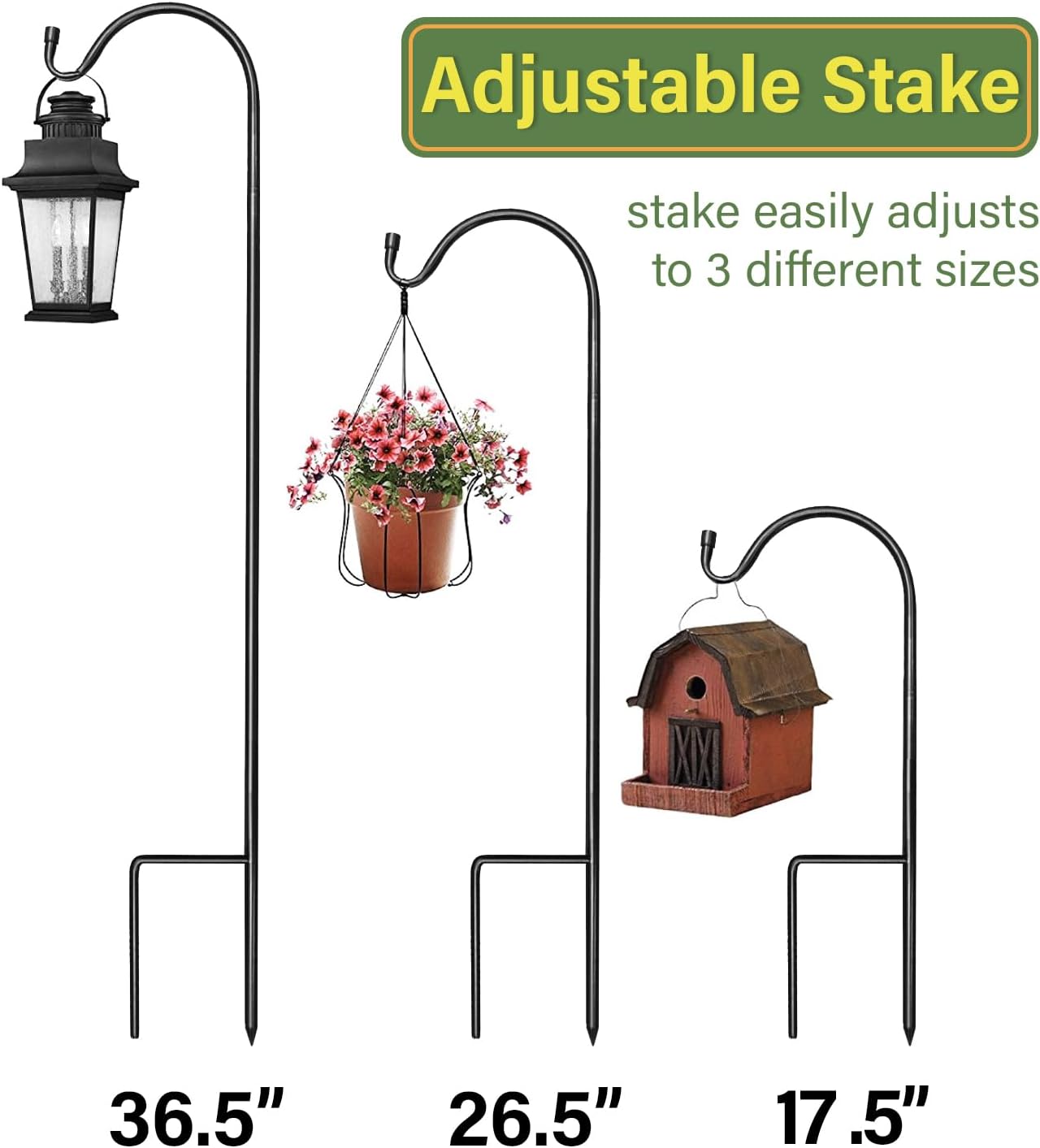 Sorbus Set of 6 Shepherds Hooks for Outdoor - Extendable Garden Stakes for Plants, Lights, Lanterns, Flower Baskets, and More