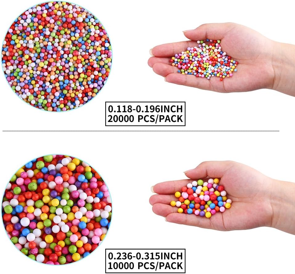 16 Grams 3-5mm Colorful Foam Beads 6-8mm Assorted Size Foam Beads Balls for Kids DIY Slime Making and Party Decoration 30000pcs