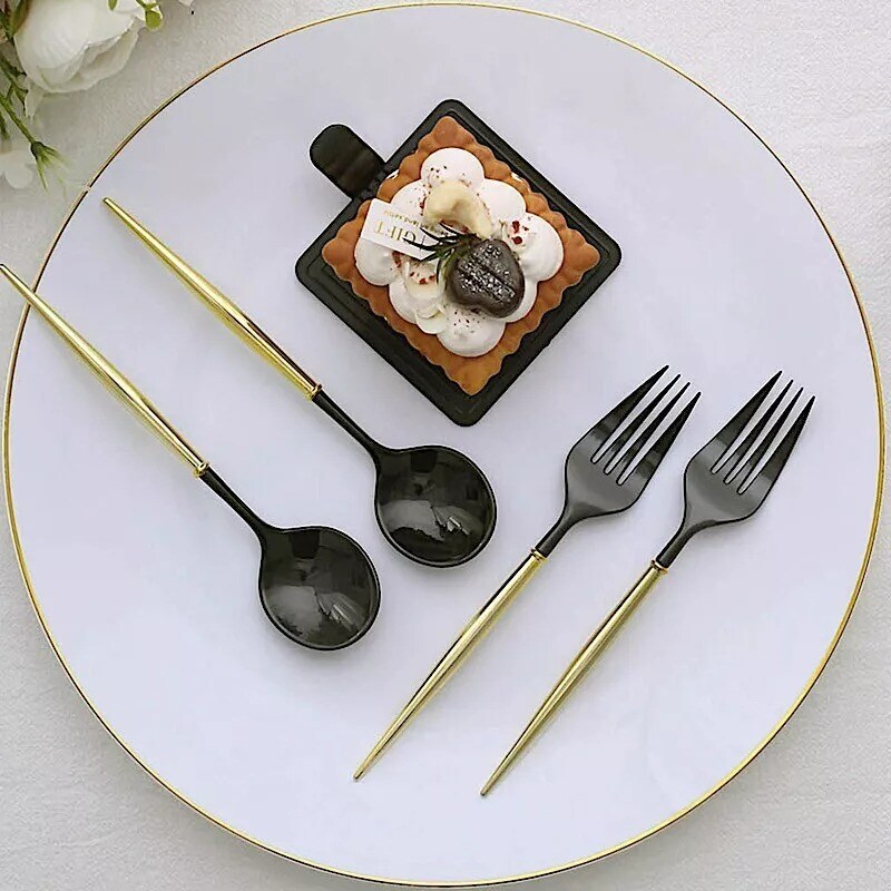BLACK GOLD 24 Premium 6&#x22; Plastic CUTLERY Spoons Forks Set