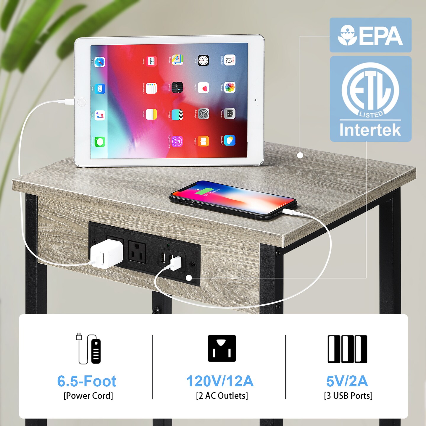Small End Table with Charging Station
