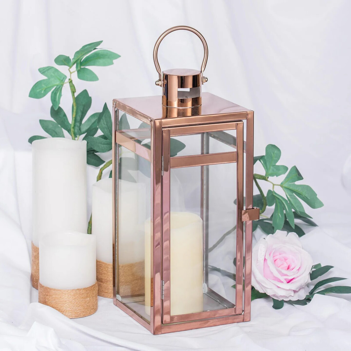ROSE GOLD 12.5&#x22; tall Metal Lantern Candle Holder Party