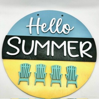 Summer wood sign Hello summer 3D door hanger wooden summer wreath