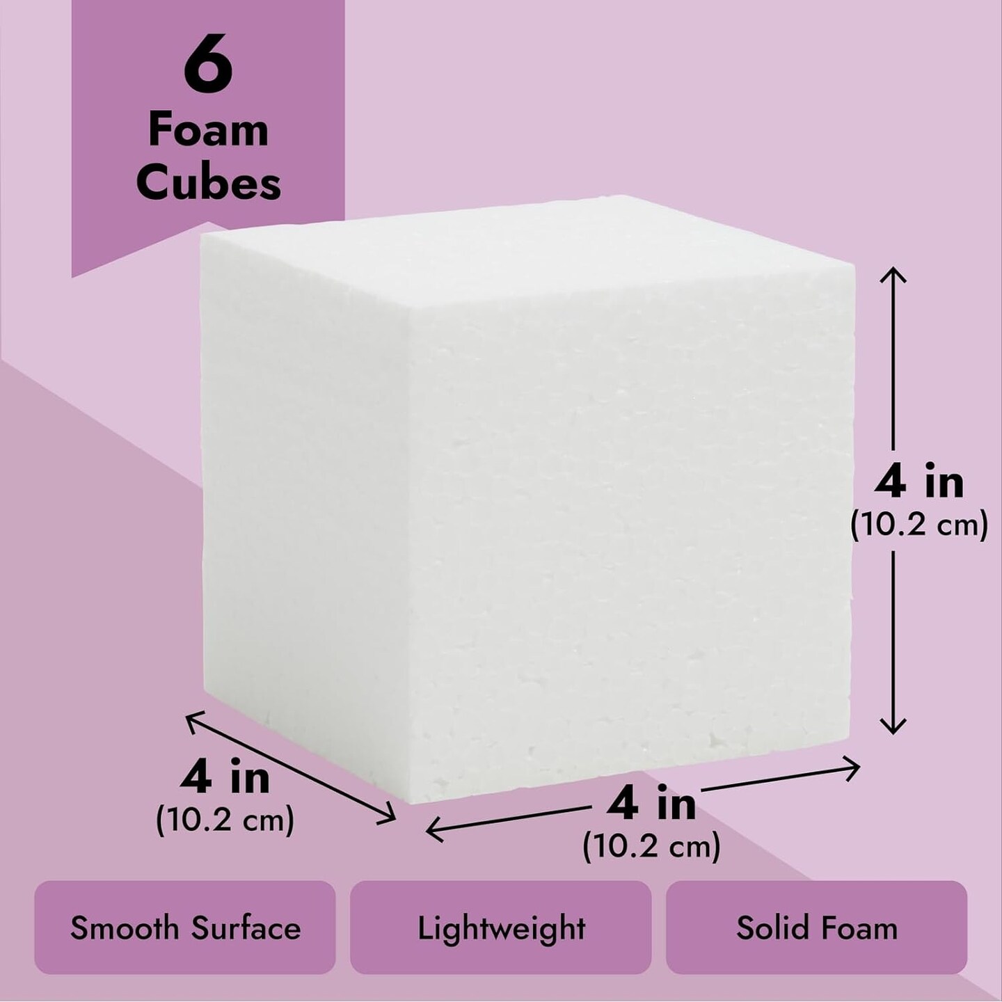 6 Pack Foam Cube Squares for Crafts - Polystyrene Blocks for DIY, Floral Arrangements, Arts Supplies (4 x 4 x 4 in, White)