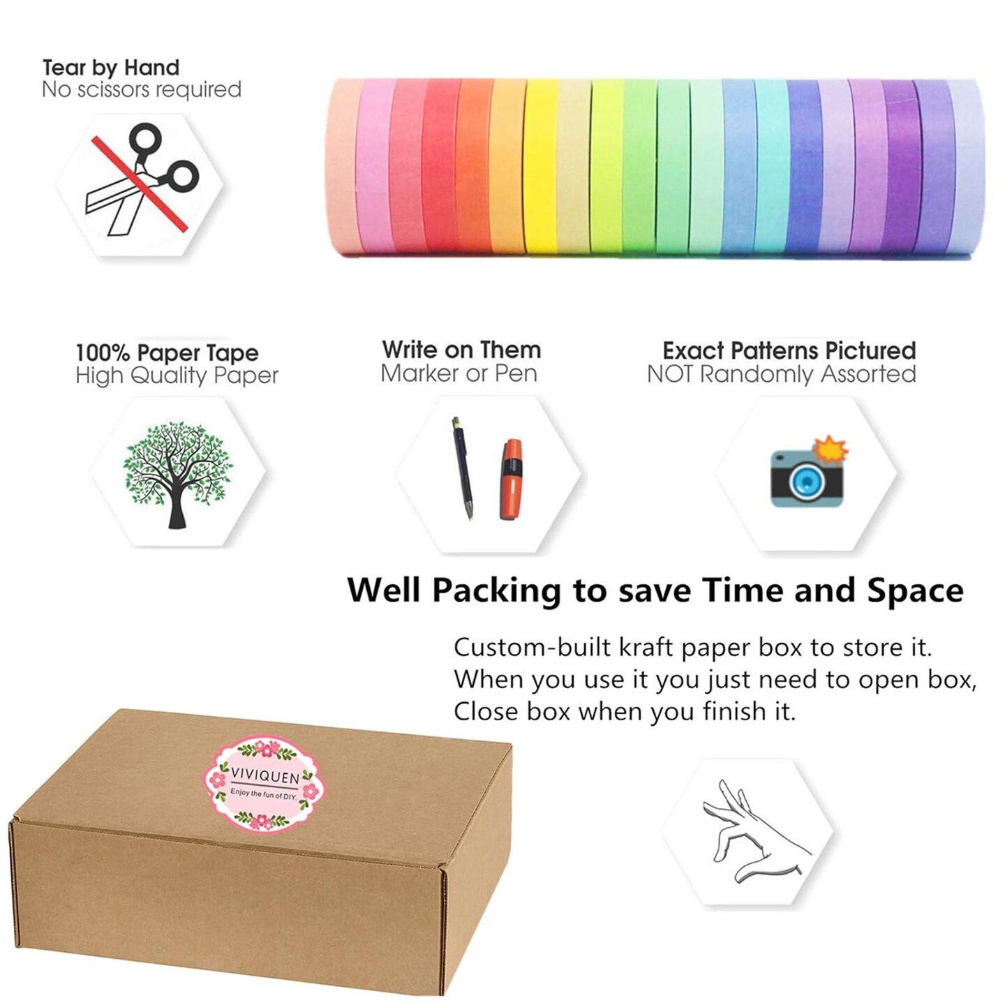20 Rolls Washi Tape Set Colored Masking Tape Pack Decorative Thin Tapes Children and Gifts Warpping (7.5MM)
