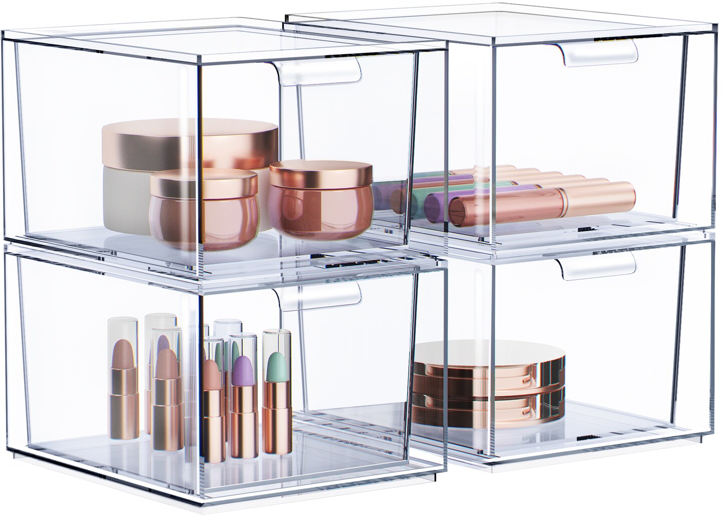 Sorbus 4 Pack Clear Stackable Acrylic Drawer Makeup Organizers - for Vanity, Bathroom, Under Sink, Cabinets, Jewelry, and More