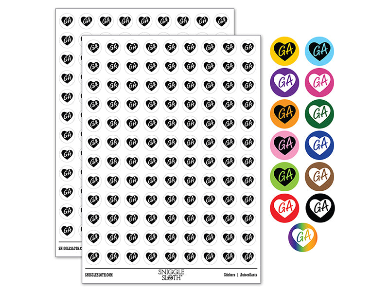 GA Georgia State in Heart 200+ 0.50&#x22; Round Stickers