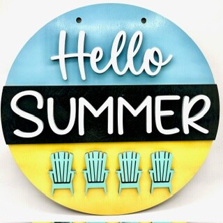 Summer wood sign Hello summer 3D door hanger wooden summer wreath