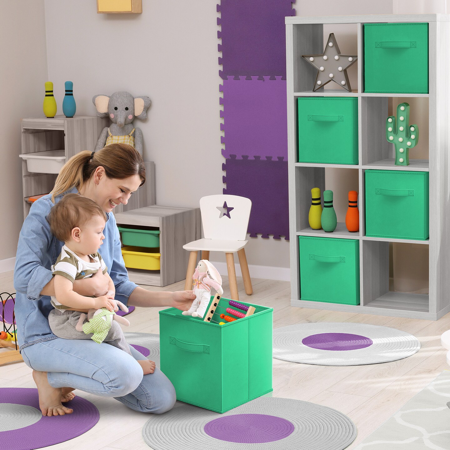 Sorbus 6 Pack 13 Inch Foldable Storage Cubes with Handles- for Organizing Home, Shelves, Nursery, Playroom, Closet and More