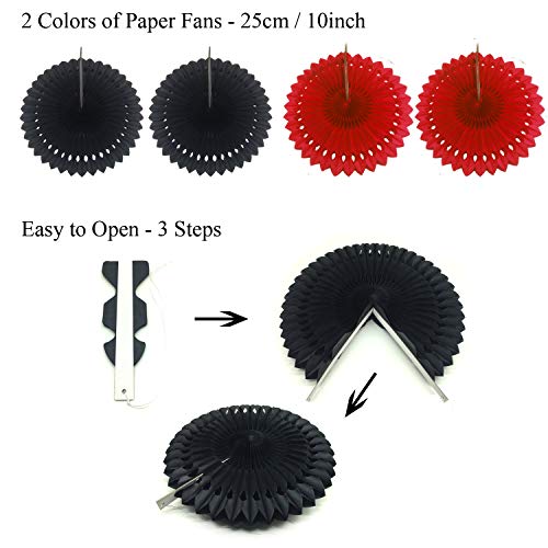 Party Decoration, 21 Pcs Black and Red Hanging Paper Fans Pom Poms Flowers, Garlands String Polka Dot and Triangle Bunting Flags for Minnie Mouse Birthday Parties Baby Showers Wedding