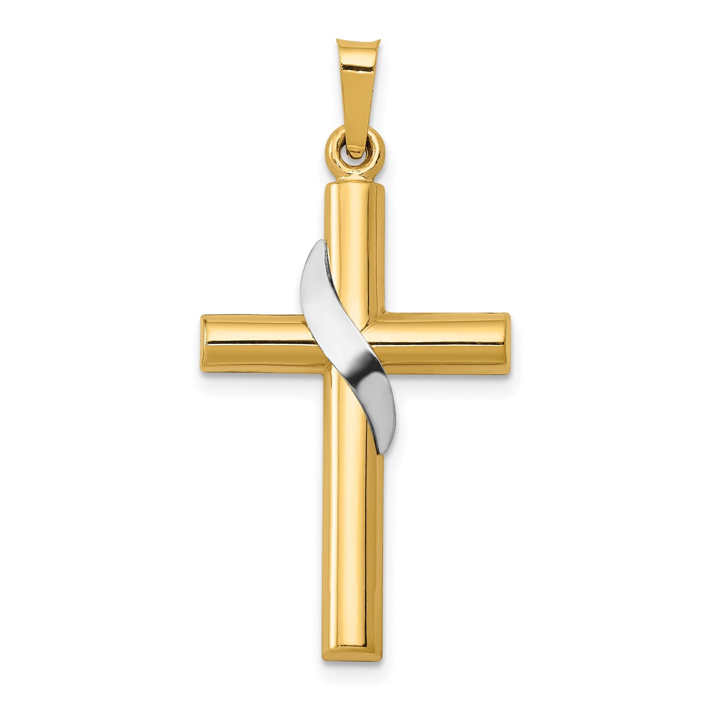 14K Two Tone Gold Cross Charm Pendant Religious Jewelry 33 X 16mm