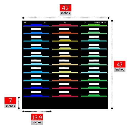 Wall File Organizer Folder with 30 File Pockets, 30 Dry-Erase Cards Plus 5 Over The Door Hooks and 8 Wall Hooks, 47 X 42 inch