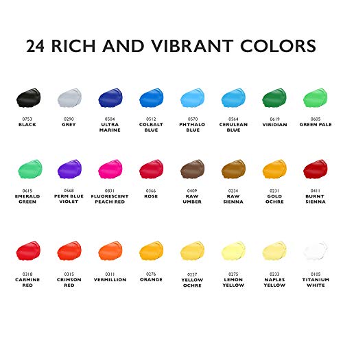 Acrylic Paint Set 24 Colors (0.41 oz, 12 ml) Paint Kit For Artists & Beginners Craft Paints for Paper,Canvas,Rock Painting,Wood,Ceramic & Fabric Vibrant -Non-Toxic including 3 paint brushes