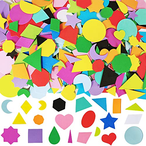 1035 Pcs 15 Colors 3 Sizes 22 Shape Bulk Foam Stickers Self-Adhesive Foam Geometry Shapes Stickers Assortment Craft Supplies for Kids Classroom Art Crafts Projects Collages Mosaics Math Activities