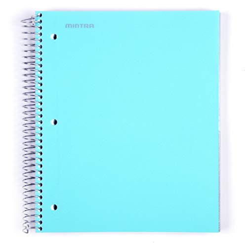 Durable Spiral Notebooks 5-Subject Teal College Ruled 1 Pack 200 Sheets Poly Pockets Moisture-Resistant Cover for School, Office, Business, and Professional Use