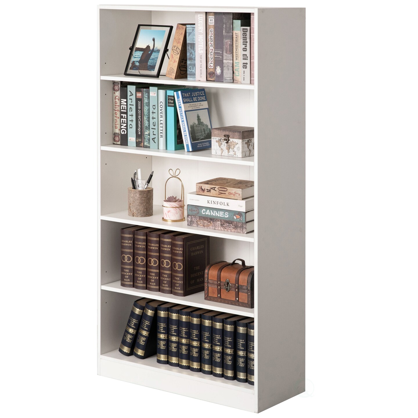 Freestanding Classic Wooden Display Bookshelf, Floor Standing Bookcase,  with 5 Open Display Shelves