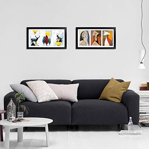 Egofine 8x16 Collage Picture Frame Set of 2, Display Multiple Three 5x7 Pictures or 8x16 without Mat - Made of Solid Wood with Plexiglass - Horizontal and Vertical Formats for Wall, Black