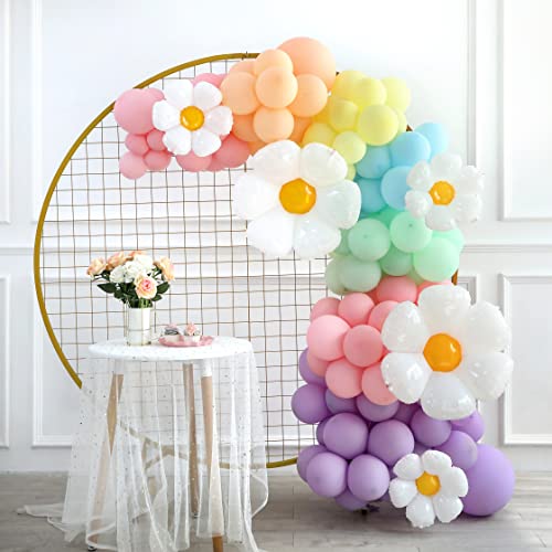 157-Piece Daisy Balloon Garland Arch Kit - White Groovy Daisy Flower and Macaron Pastel Balloons for Baby Shower, Daisy Theme Wedding, Girls' Birthday, and Boho Party Decorations