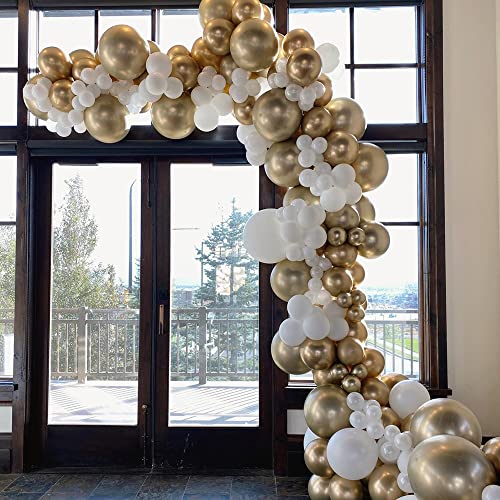 NISOCY White Gold Confetti Balloons Garland Arch Kit, 120 PCS 12in 10in 5in Latex Metallic Gold White Confetti Balloons for Birthday, Wedding, Anniversary, Celebrations, Prom Bridal Party Decoration